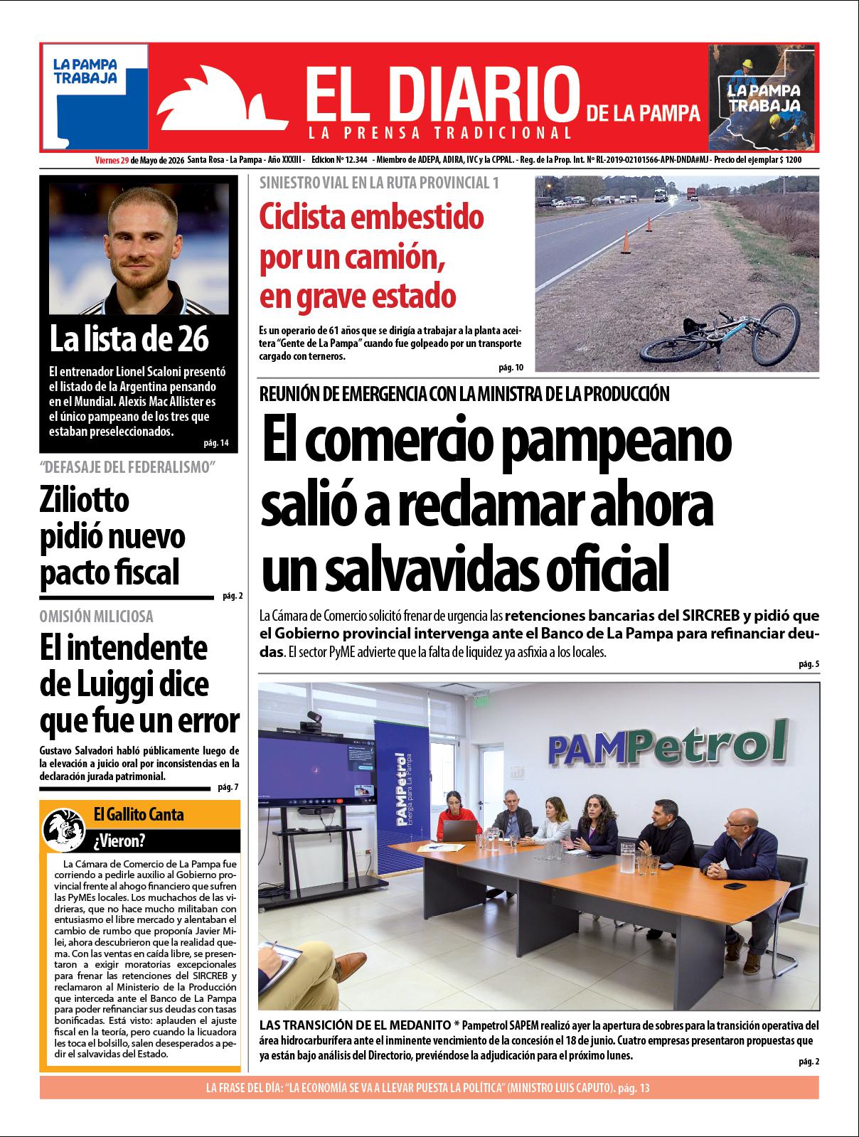 Tapa de El Diario en papel  viernes 29 de mayo de 2026